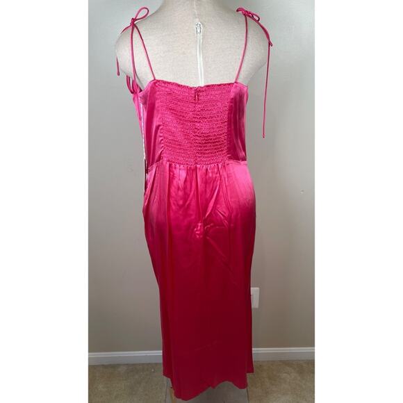 REFORMATION Marguerite Silk Tie Straps Flambé Pink Midi Dress Size 12 - Picture 7 of 9